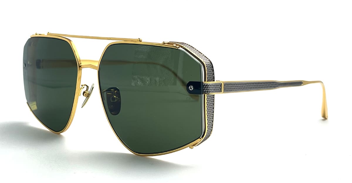 Ottica Mondello Roma - LINDA FARROW - LFL1505C3SUN - AMAR - YELLOW GOLD / WHITE GOLD  - Titanium - shape Aviator - Gold - EYEWEAR - SUNGLASSES - Donna,Women - lens Green - Made In Japan