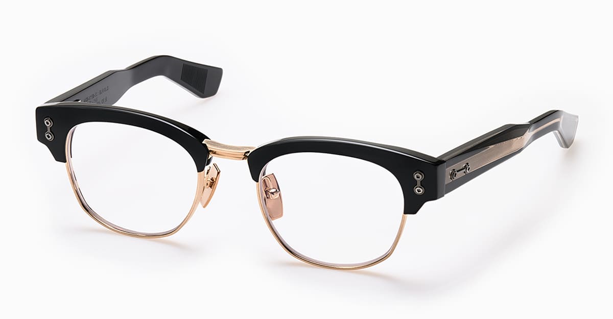 Ottica Mondello Roma - Akoni - AKX-515B-50 - NEWTON - BLACK / BRUSHED 12K GOLD RX - Acetate, titanium - shape Clubmaster - Black - EYEWEAR - EYEGLASSES - Uomo,Men - lens Clear - Made In Japan