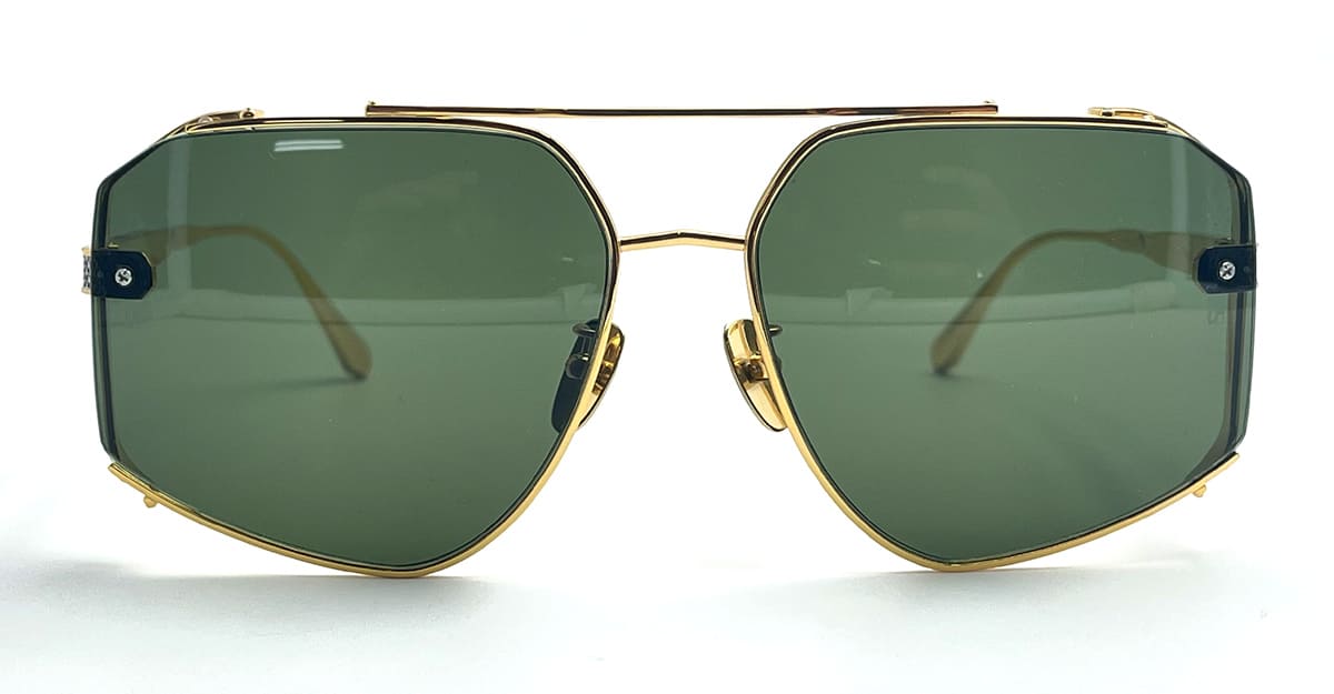 Ottica Mondello Roma - LINDA FARROW - LFL1505C3SUN - AMAR - YELLOW GOLD / WHITE GOLD  - Titanium - shape Aviator - Gold - EYEWEAR - SUNGLASSES - Donna,Women - lens Green - Made In Japan