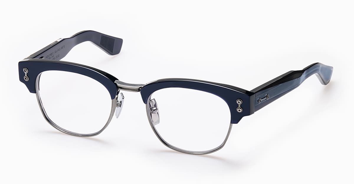 Ottica Mondello Roma - Akoni - AKX-515C-50 - NEWTON - BLUE NAVY / BRUSHED BLACK PALLADIUM RX - Acetate, titanium - shape Clubmaster - Blue Navy - EYEWEAR - EYEGLASSES - Uomo,Men - lens Clear - Made In Japan