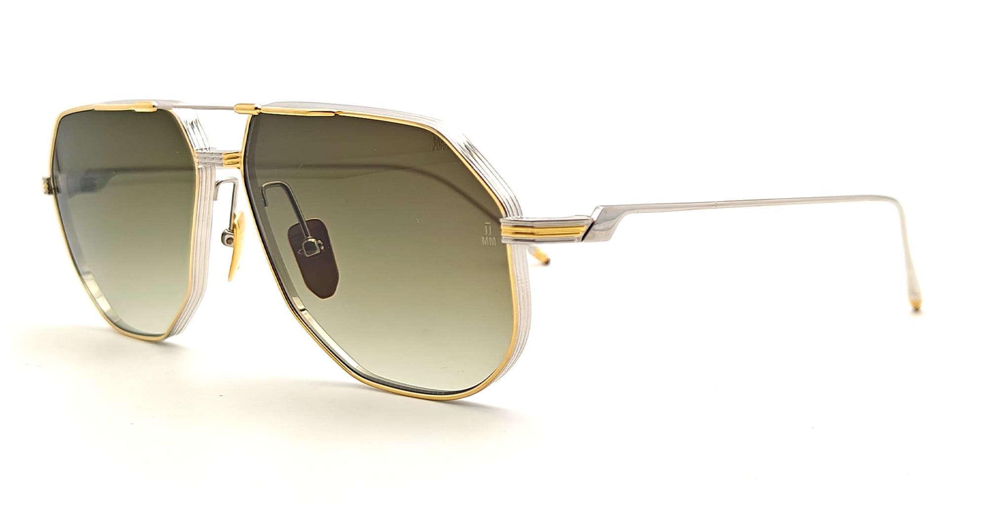 Ottica Mondello Roma - Jacques Marie Mage - J-ESN-RE-S4112S-OS - REYNOLD - ELECTRUM - Titanium - shape Aviator - silver, gold - EYEWEAR - SUNGLASSES - Uomo,Men - lens Gradient green - Made In Japan